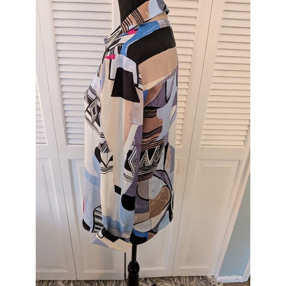 NIC + ZOE Blouse Women's S Jigsaw Bold Geo Abstract Art To Wear Button-Up Shirt - Picture 8 of 14